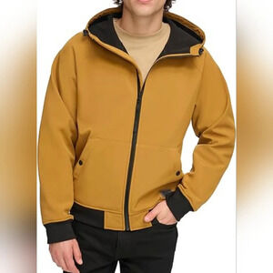 Levi's Softshell Jacket Men's Medium Brown Full Zip Hooded Water Resistant